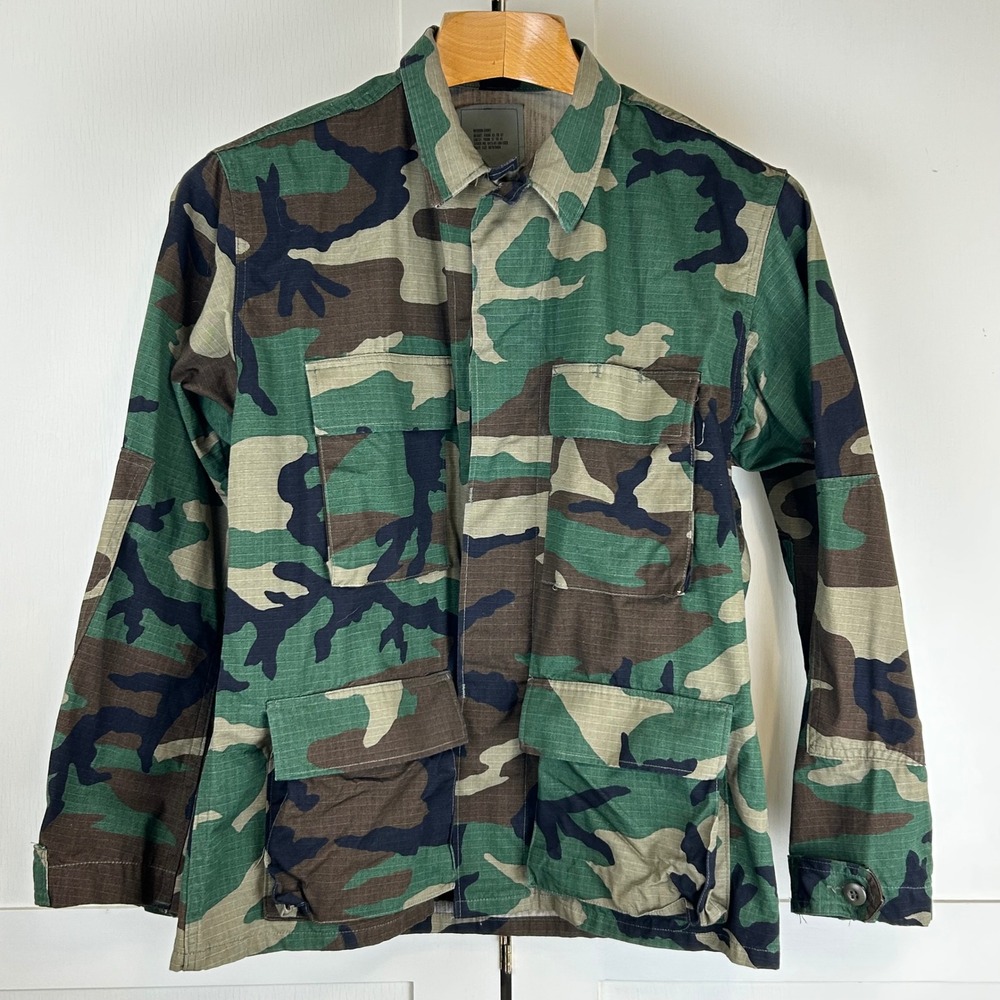 Vintage 1989 Woodland Camo Combat Coat Mens Medium Short Cotton Ripstop Field